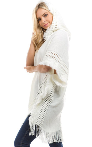 SZ60179-1 Ladies Women Knitting Crochet Gray Hooded Short Sleeve Sweaters Shawl